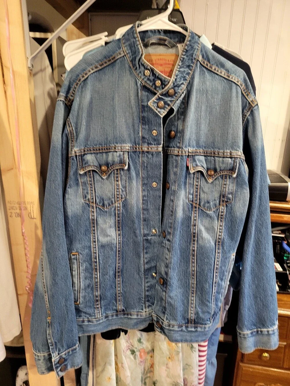 Levi's Light Blue Denim Shirt Jacket with Stand Collar - Picture 12 of 13